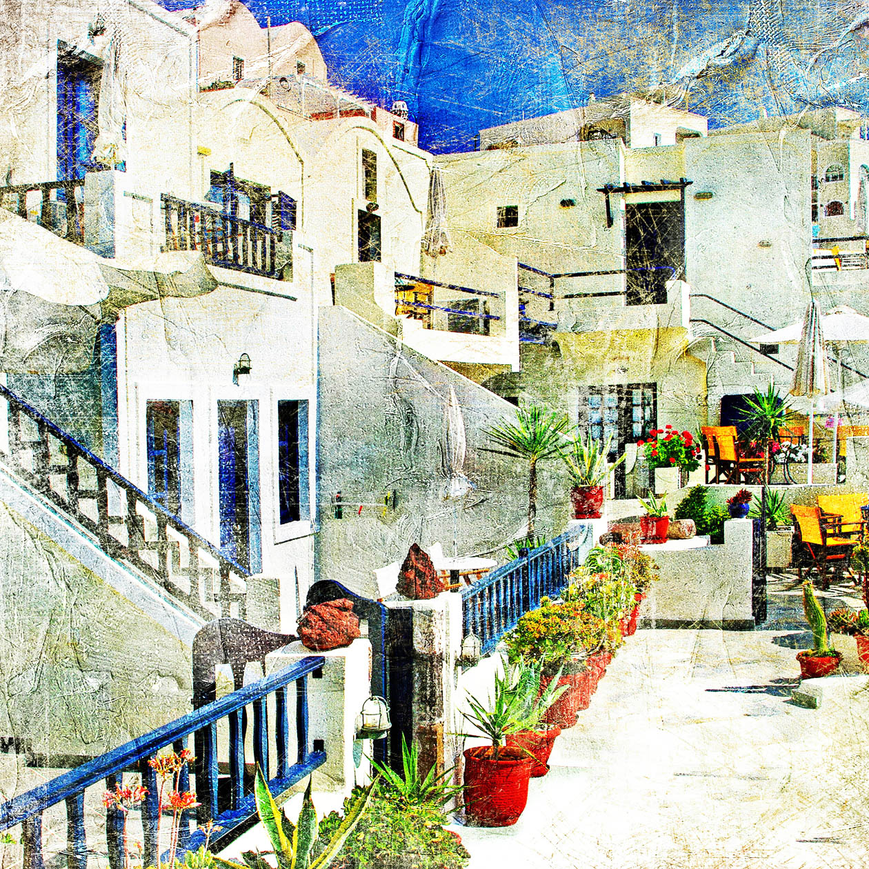 AS152 Wall décor art photographic on canvas street scene Santorini